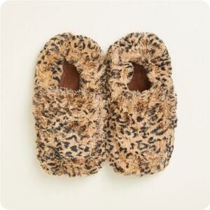 Warmies Fuzzy Tawny Leopard Print Microwaveable Slippers One Size Womens